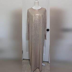 Vintage BEBE Y2k Gold Sequin Maxi Long DressSequin Cocktail Party Side Slit 2x